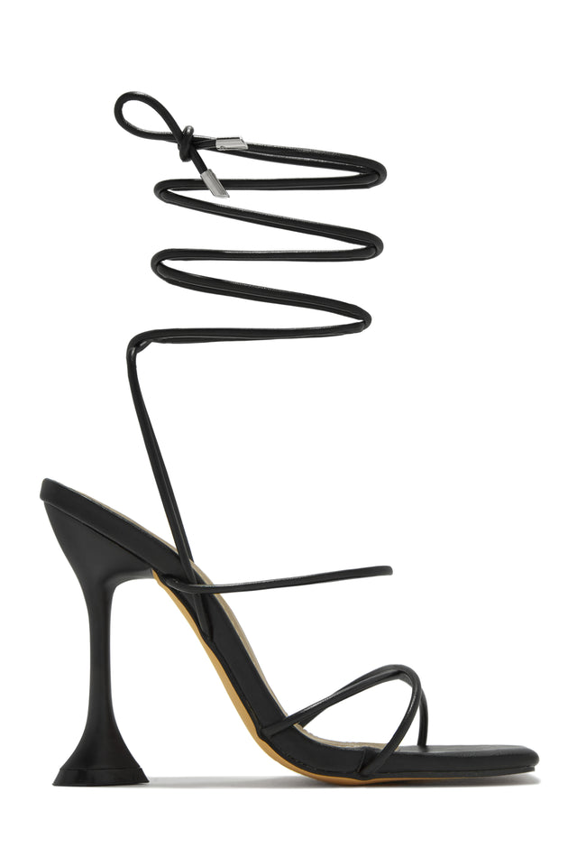 Load image into Gallery viewer, Black Lace Up Heart Heel Cap Heels
