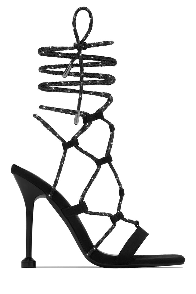 Load image into Gallery viewer, Black Lace Up Caged Heels 
