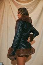 Load image into Gallery viewer, Model Wearing Black and Mocha Trim Jacket as a Dress
