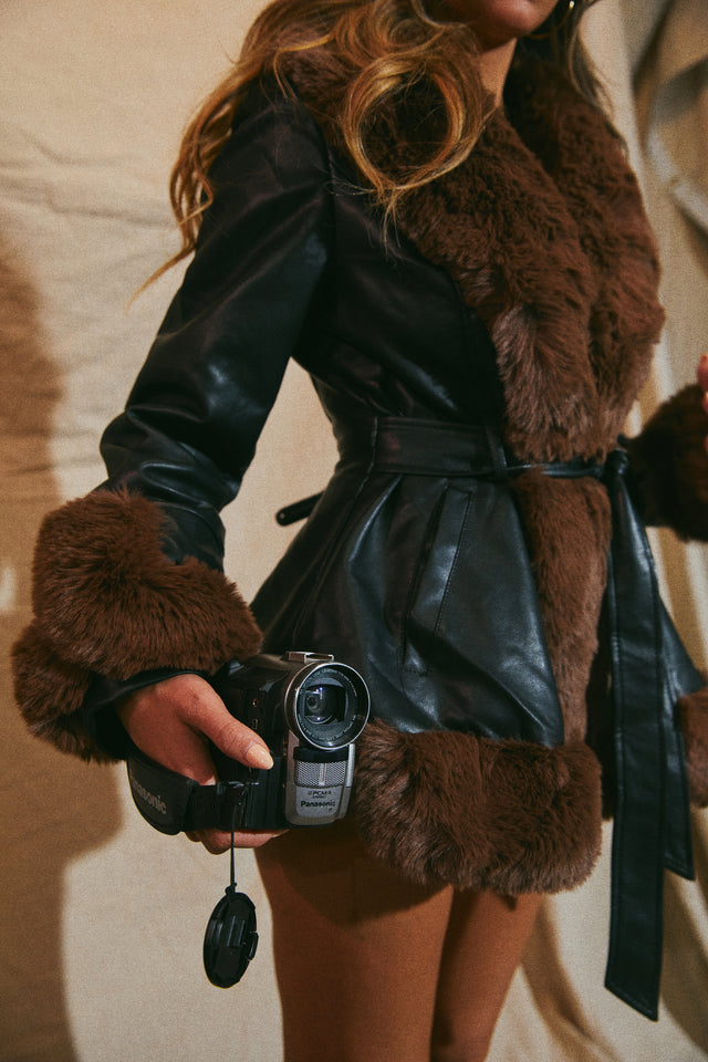 Load image into Gallery viewer, Brown and Black PU Jacket

