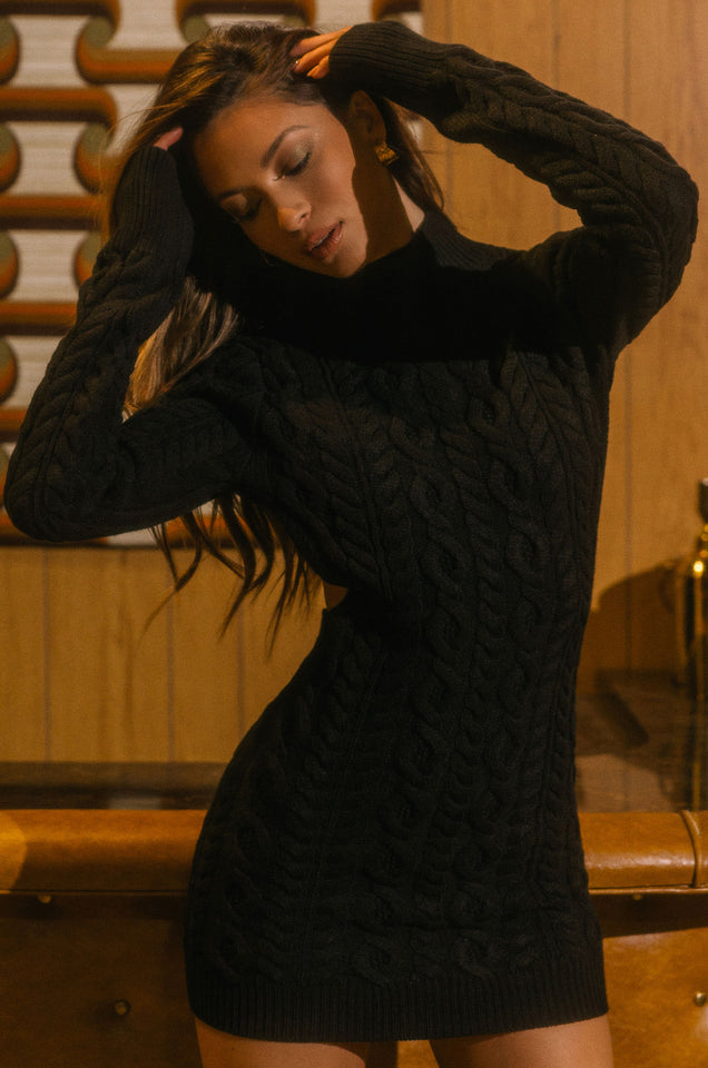 Load image into Gallery viewer, Black Cable Knit Dress
