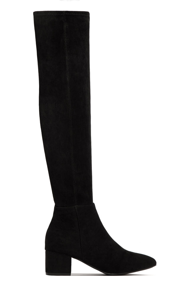 Load image into Gallery viewer, Black Suede Over The Knee Block Mid Heel Boots
