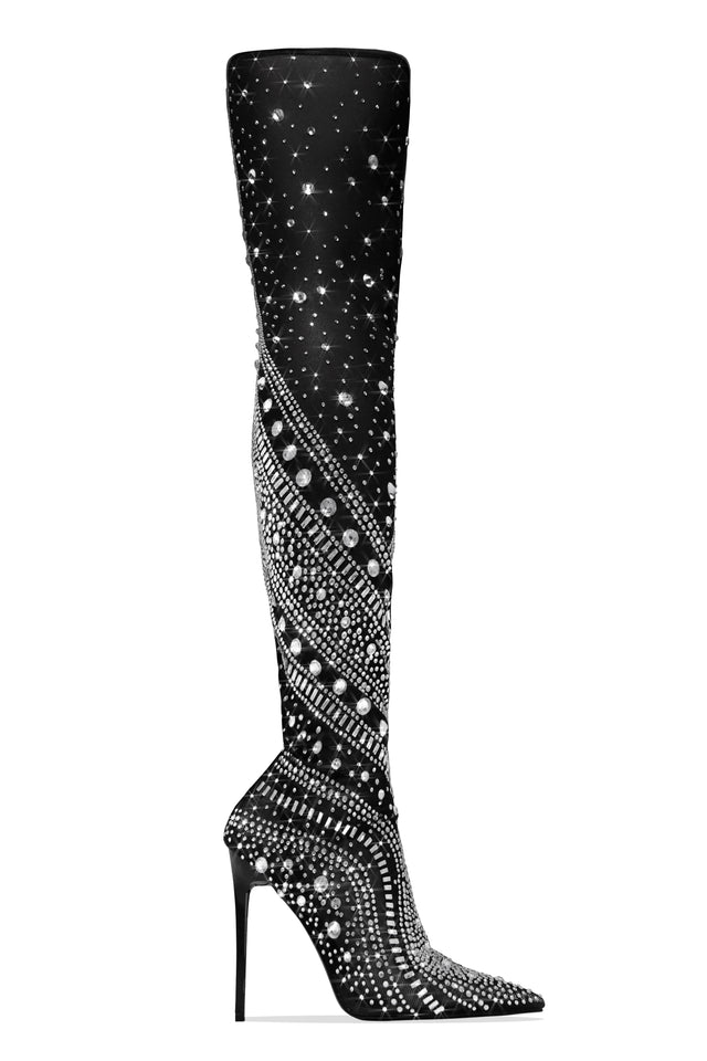 Load image into Gallery viewer, Jaw Dropping Embellished Over The Knee Boots - Nude
