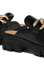 Load image into Gallery viewer, Black Flats with Gold-Tone Chain
