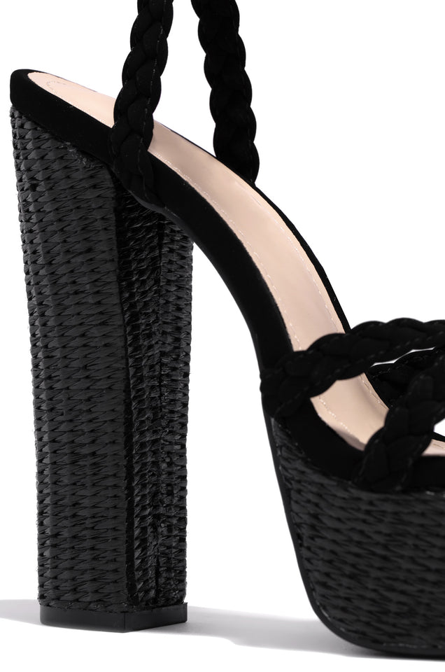 Load image into Gallery viewer, Black Faux Raffia Heel 
