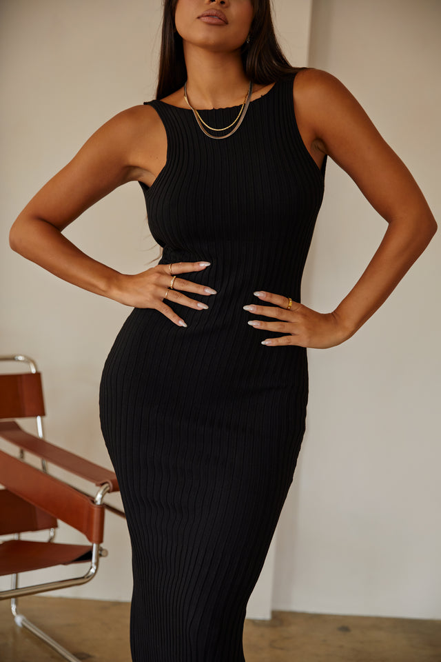 Load image into Gallery viewer, Veronica Open Back Ribbed Dress - Black

