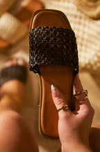 Load image into Gallery viewer, Women Holding Black Slip On Sandals
