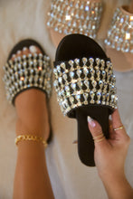 Load image into Gallery viewer, Black embellished slip on sandals
