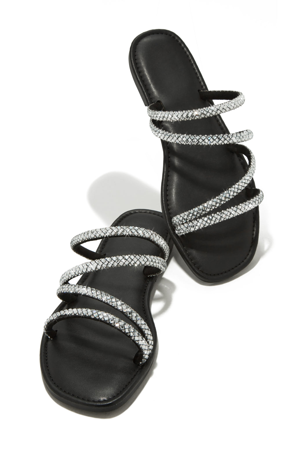 Black Rhinestone Slip On Sandals