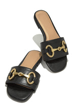 Load image into Gallery viewer, Black Slip On Sandals with Gold-Tone Hardware
