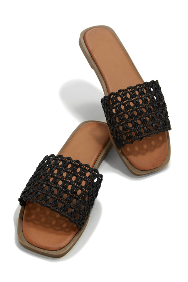 Load image into Gallery viewer, Black Slip On Woven Sandals

