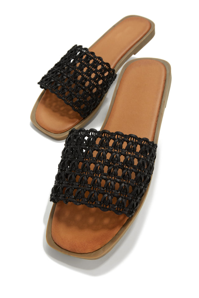 Load image into Gallery viewer, Black Slip On Woven Strap Sandals
