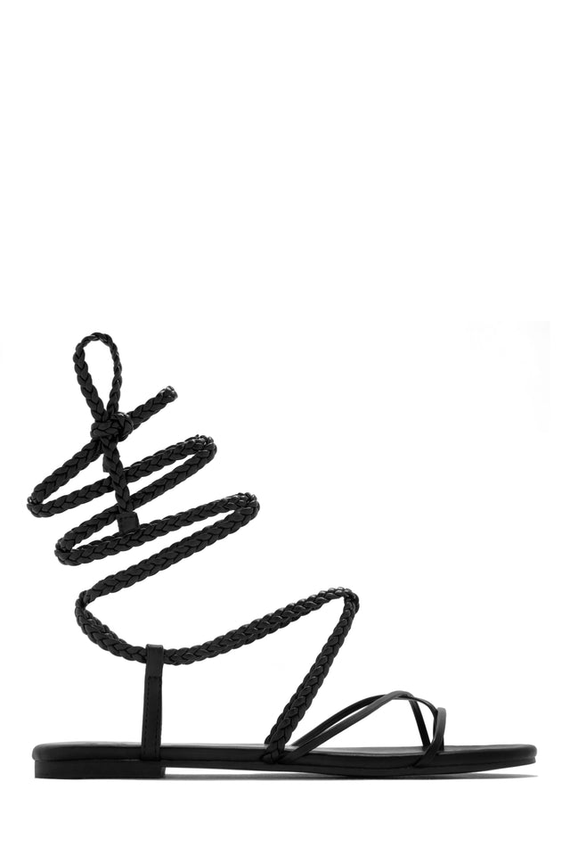 Load image into Gallery viewer, Black Braided Strap Lace Up Sandals
