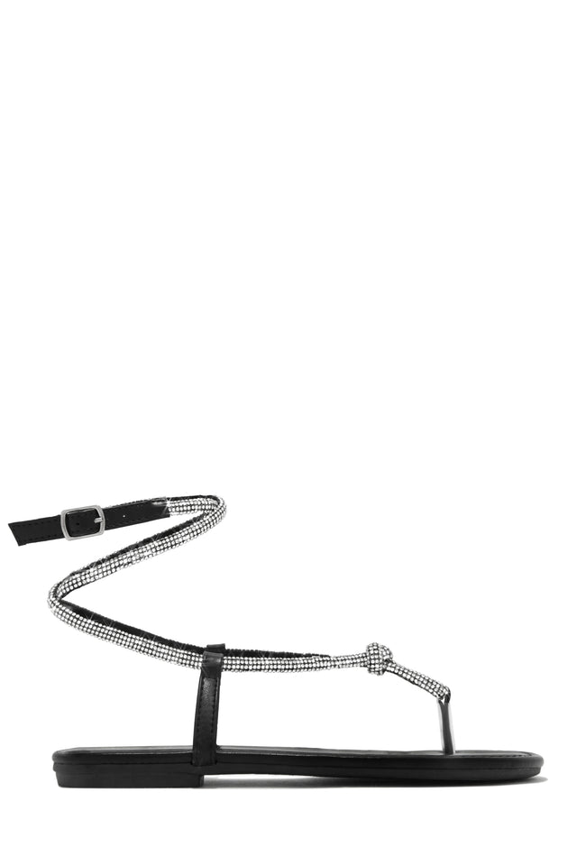 Load image into Gallery viewer, Black Embellished Thong Strap Sandals
