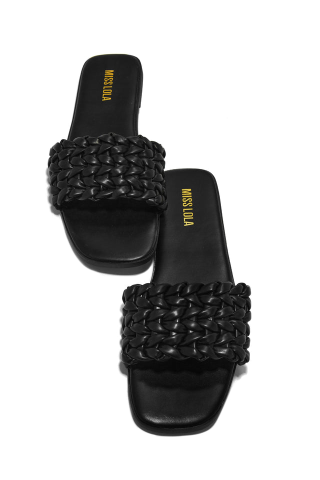 Load image into Gallery viewer, Black Open Toe Slide On Sandals
