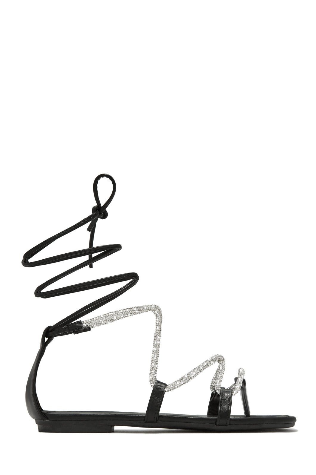 Black Lace Up Rhinestone Sandals