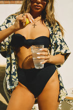 Load image into Gallery viewer, Model Wearking black Bikini with Floral Top Coverup
