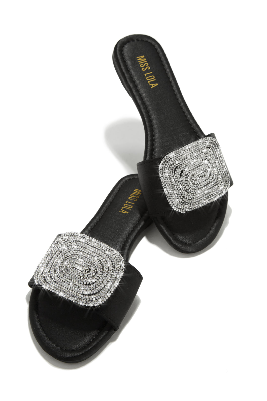 Black Faux-Satin Slip On Sandals