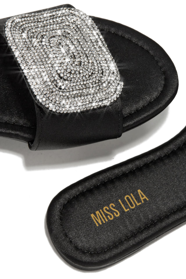 Load image into Gallery viewer, Black Faux-Satin Slides
