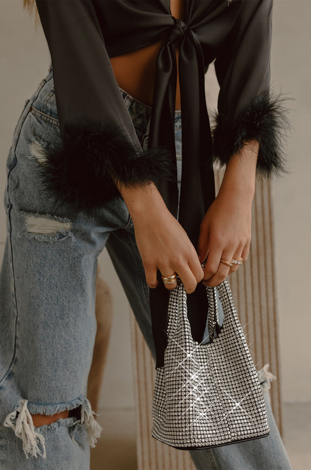 Load image into Gallery viewer, Black Top Denim Rhinestone Bag 
