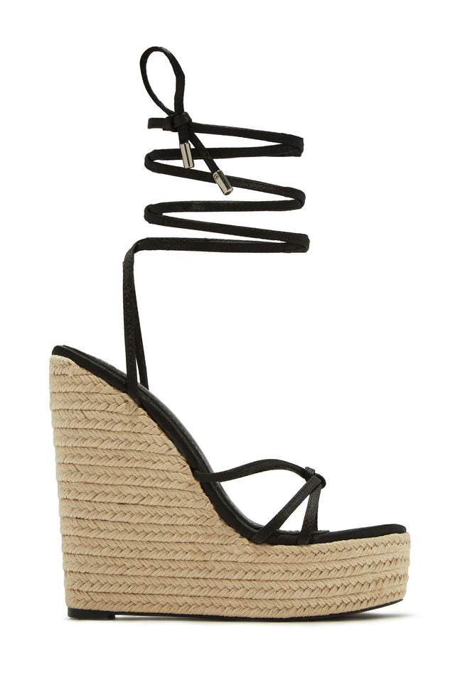 Load image into Gallery viewer, Black Lace Up Wedges
