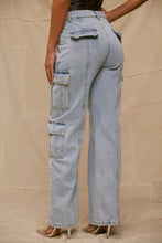Load image into Gallery viewer, Light blue Denim Cargos

