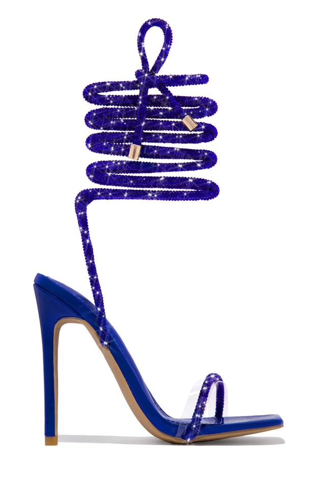 Load image into Gallery viewer, Sofia Embellished Lace Up Heels - Blue
