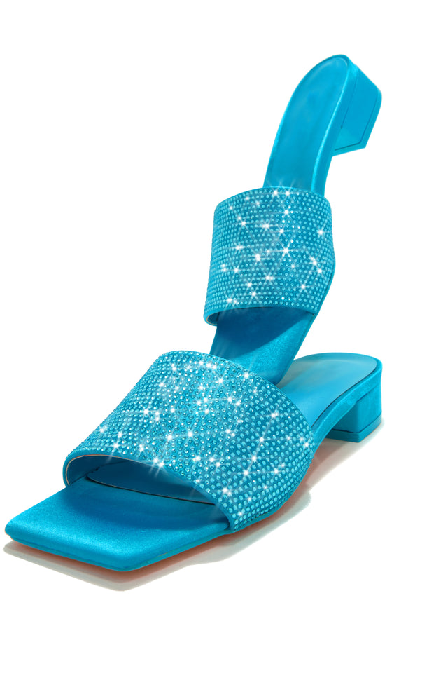 Load image into Gallery viewer, Blue Embellished Open Square Toe Slip On Slides
