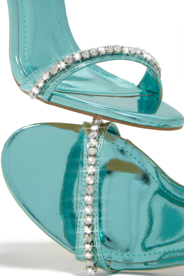 Load image into Gallery viewer, Blue Rhinestone Single Sole Heels
