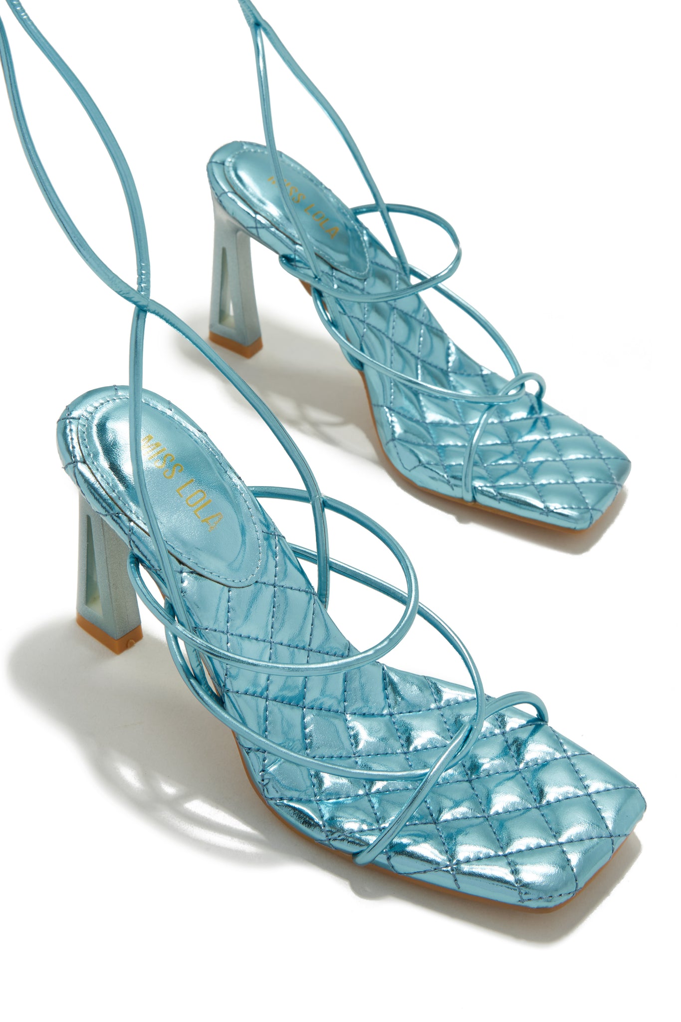 ASOS DESIGN Prize tie leg high heeled shoes in blue | ASOS