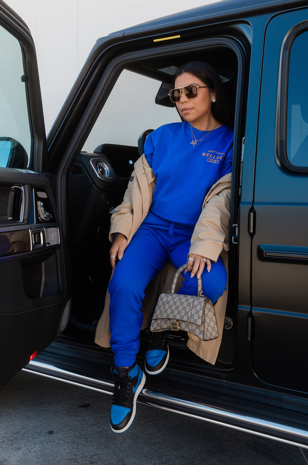 Load image into Gallery viewer, blue fleece drawstring jogger 
