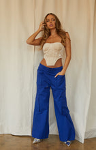 Load image into Gallery viewer, Model Wearing Cargo Blue Pant with Corset Top
