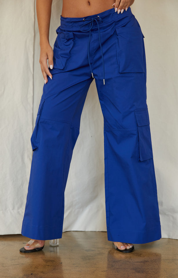 Load image into Gallery viewer, Bright Blue Cargo Wide Leg Pant
