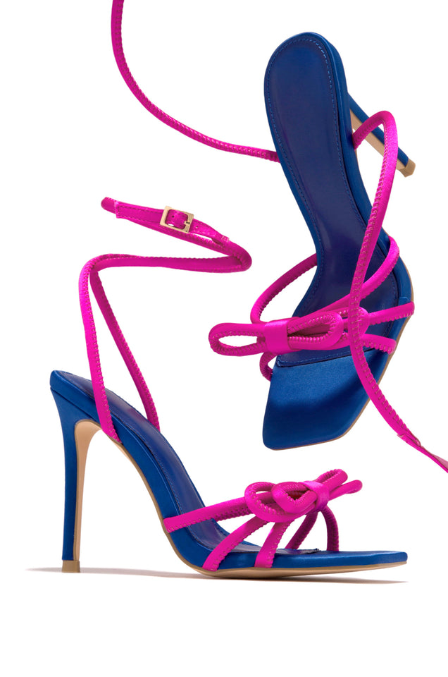 Load image into Gallery viewer, Blue Single Sole High Heels with Pink Bow Detailed Strap
