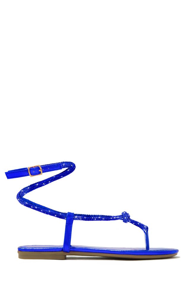 Load image into Gallery viewer, Blue Embellished Thong Strap Sandals
