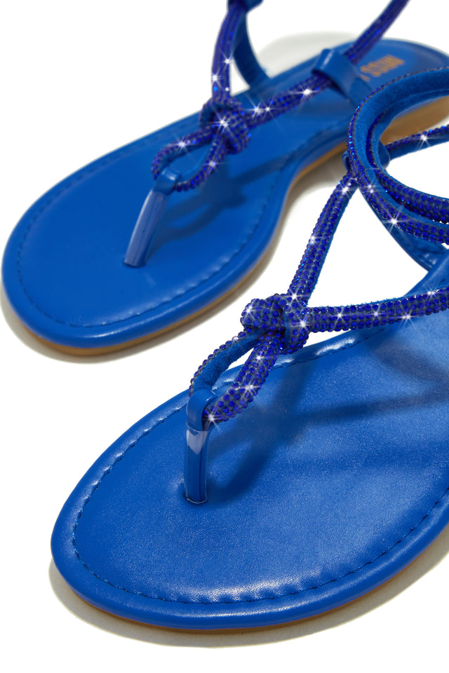Load image into Gallery viewer, Blue Rhinestone Flat Sandals
