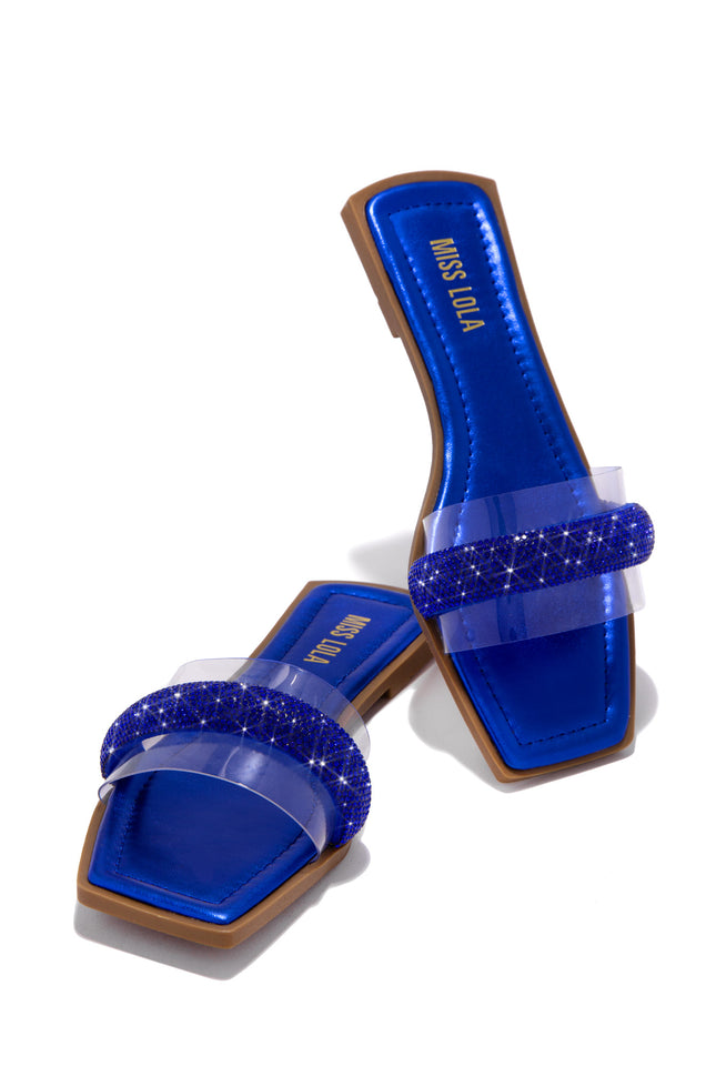 Load image into Gallery viewer, Blue Embellished Slip On Sandals
