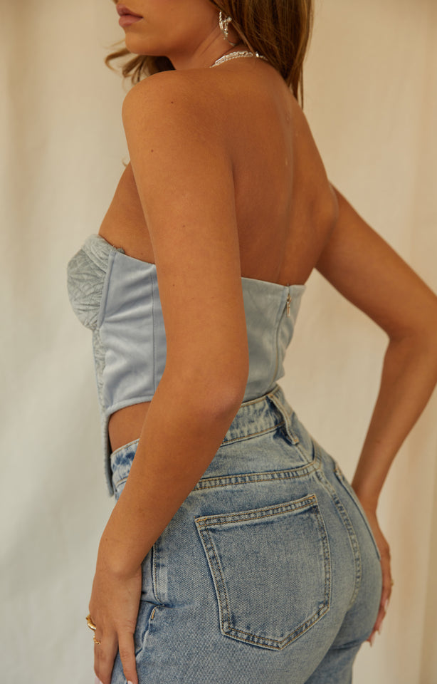 Load image into Gallery viewer, Strapless Velvet Corset with Denim Jeans

