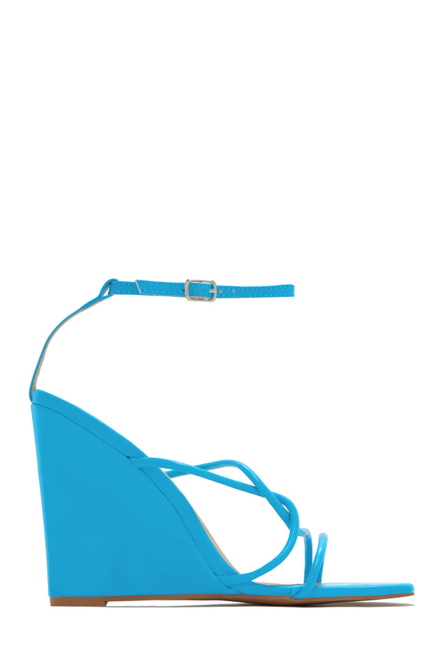 Load image into Gallery viewer, Bright Blue Ankle Strap Closure Wedge
