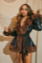 Load image into Gallery viewer, Brown Faux Fur Trim PU Jacket
