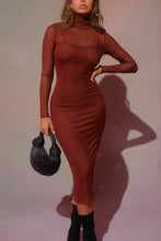 Load image into Gallery viewer, Tan Long Sleeve Midi Dress
