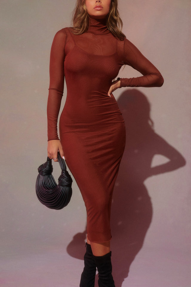 Load image into Gallery viewer, Tan Brown Midi Dress
