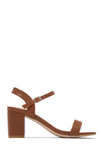 Load image into Gallery viewer, Tan PU Ankle Strap Block Heels
