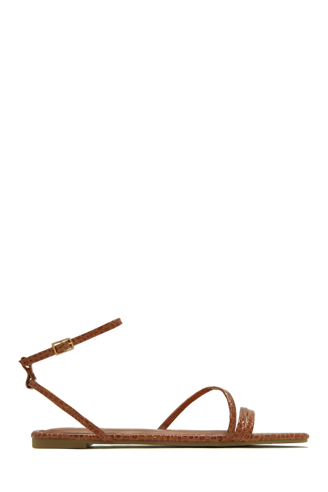 Load image into Gallery viewer, Brown Embossed Croc Flat Sandals
