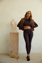 Load image into Gallery viewer, Dark Brown Chocolate Activewear Set Styled with Brown Vest
