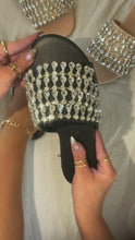 Load and play video in Gallery viewer, Black Embellished Slip On Sandals
