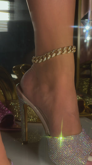 Nude Embellished High Heel Mules on Model
