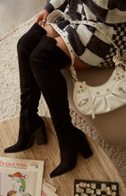 Load image into Gallery viewer, Women Wearing Black Suede OTK Boots
