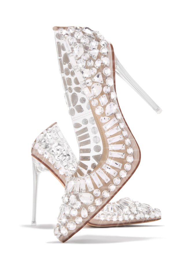 Load image into Gallery viewer, Clear Stone Embellished Pump Heels
