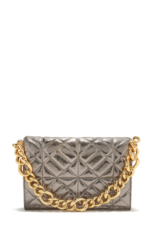 Load image into Gallery viewer, Pewter Metallic Bag with Gold Chain
